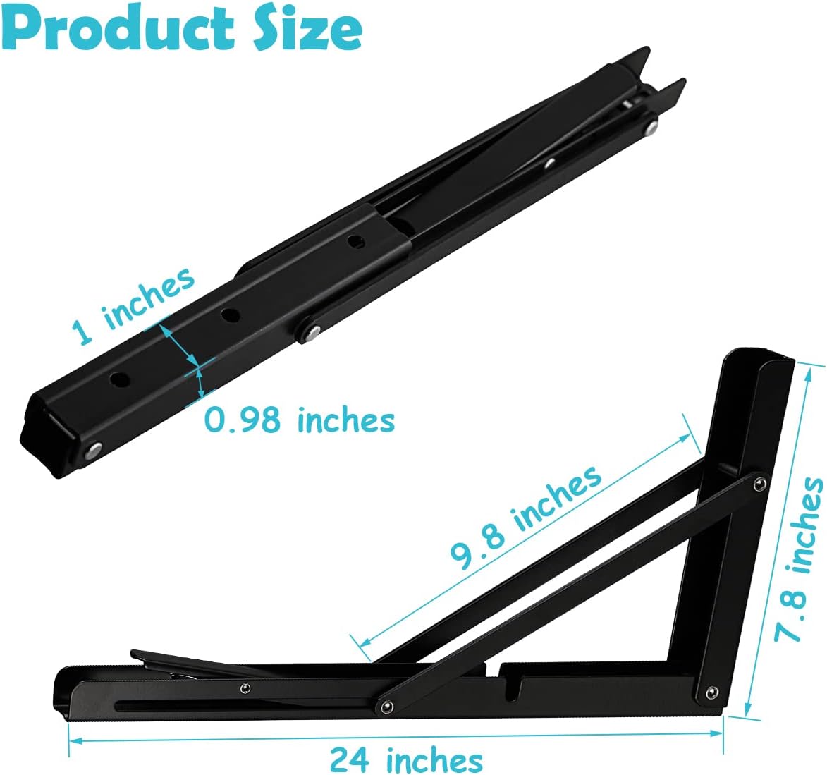24 Black Folding Shelf Brackets Max. Load 550 lb, Heavy Duty DIY Wall Mounted Shelf Bracket Space Saving for Table Work Bench, Pack of 2